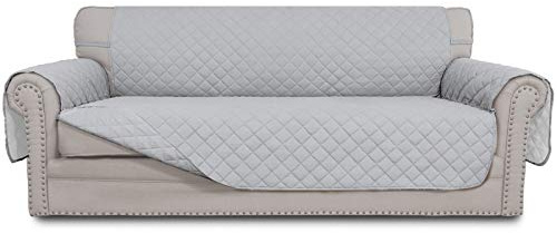 Easy-Going 4-Sitzer-Sofa-Schonbezug, wendbar, wasserabweisend, Couchbezug mit Schaumstoffstäbchen, elastische Bänder, Möbelschutz für Haustiere, Kinder, Hunde (XXL, Hellgrau/Hellgrau)