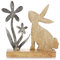 com-four® Deko Hase für Osterdeko - Osterhase aus Holz mit Blume aus Metall zum Hinstellen - Holz-Aufsteller Hase mit Metall-Blume (01 Stück - Hase mit Blume)