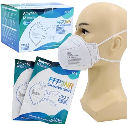 20 FFP3 Mund- und Nasenschutz Maske mit EC Zertifizierung, 5 Lagige Maske ohne Ventil, Staub- und Partikelschutzmaske, medizinische Schutzmaske mit hoher BFE-Filtereffizienz ≥ 99, 20 Atemschutzmaske