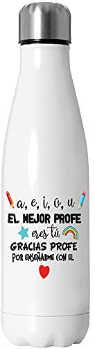 Los Eventos de la Tata. Botellas con mensajes originales regalo para profes maestras. Botella de aluminio personalizable (Profesor)