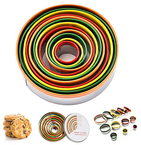 Cortadores de Galletas Redondos Acero Inoxidable para galletas Redondo, Donuts, Pastel, Cookie, Fondant Juego de 12