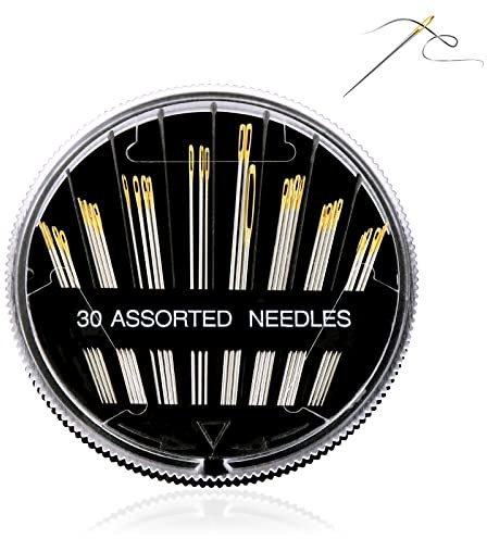 Redamancy Agujas de Coser, 30 Piezas 6 Tamaños Agujas de Coser a Mano, Agujas de Cola de Oro, Agujas para Bordar, Para Coser a Mano y Hacer Manualidades, con 1 Ronda Cajas de Agujas