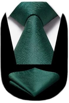 HISDERN Krawatte Dunkel Grün Herren Hochzeit Krawatte mit Einstecktuch Formal Klassisch Schlips Herren Elegant Business Party