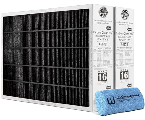 Lennox X6672 Healthy Climate 16x25x5 Furnace Filter, Merv 16 Carbon Clean Home Air filter for HVAC system 2 Pack with Cleaning Cloth