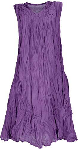 GURU SHOP Boho Krinkelkleid, Luftiges Sommerkleid im Crash Look, Strandkleid - Flieder, Damen, Baumwolle