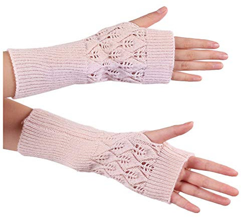 Fingerlose Strickt Handschuhe Fingerlose gestrickte Cosplay Arm Winter Warm Unisex für Fäustlinge Ärmel für Frauen Armstulpen Dehnbare, Hot Rosa-a, Einheitsgröße