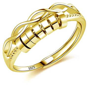 Cangall Silber Anxiety Rings, 925 Sterling Silber Damen Fidget Rings, Offen Verstellbare Spinner Fidget Rings Dekompressionsringe Gold, Unendlichkeit Silber Fidget Ringe Stressringe für Anxiety Damen