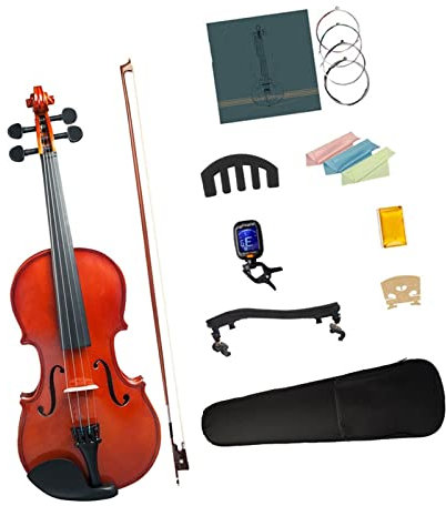 Violinen Akustisches Violinset 4/4-1/8 Mit Violinbogen+Kolophonium+Tuner+Steg+Dämpfer+Reinigungstuch+Etui+Saiten (Color : 4-4)