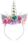 Nishine Einhorn Horn Floral Stirnband Glitter Ohren Pony Kopfbänder Tiara für Mädchen Party Geburtstag Cosplay(Silber&Mint)