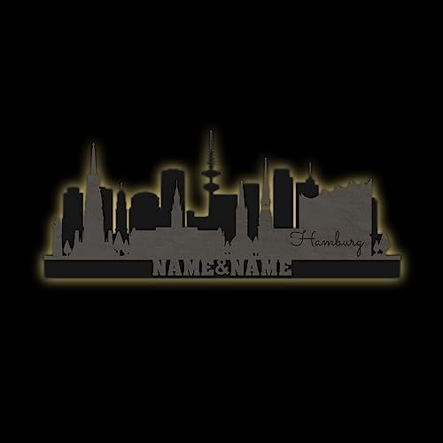 Namofactur Skyline Stadtsilhouette Holz LED Wanddeko beleuchtet | Individuell Personaliert | Wähle aus 3 Größen (Hamburg)