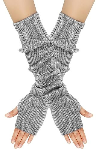 EQLEF Winter Arm Warmers, Wrist Warmers Long Fingerless Gloves Knitted Arm Warmers & Muffs Knitted Women'S Gloves for Winter (Grey, 15.75 * 2.6in)
