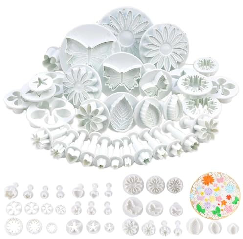 Cortadores Fondant, LYQQY 33 piezas Cortador Fondant Expulsor Múltiples patrones Cortador Fondant Moldes para Fondant Tarta Moldes de Tartas para Decorar los Pasteles,Blanco