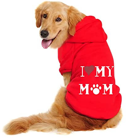 Kielsjajd Hundepullover, I Love My Mom T-Shirts FüR Hunde Hundebekleidung Kapuzen Sweatshirt Winterkleidung Große Hunde Knopfdesign Hundepullover Winter Einteiler Weich Haustier Hundepulli (Red, L)