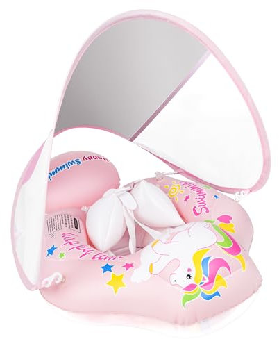 Flotador Bebe con Sombrilla, Flotador de Natación para bebé, Flotador inflable para Piscina, asiento seguro para recién nacido para Bebe Anillo de Natación Piscina Bebe, Flotador Bebe 6-36 meses(Rosa)