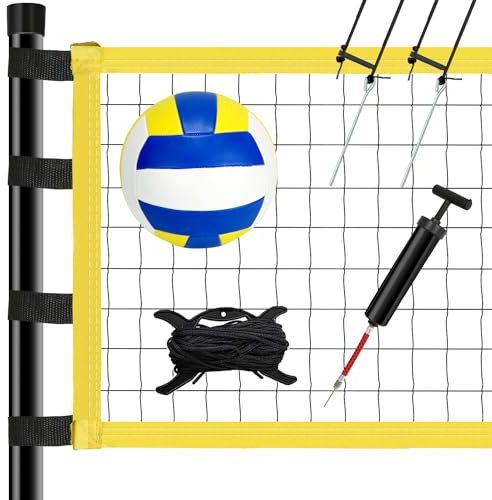 Yoving Volleyballnetz Set Professionell 9,5m Höhenverstellbar | Komplettset mit Stahlpfosten, Feldmarkierung & Volleyball | Inkl. Tragetasche für Strand, Garten & Vereinssport