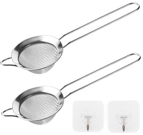 2 PCS Cocktail Strainer, Small Filter, Small Fine Mesh Filter, Suitable for Loose Tea/Cocktails/Fruit Pulp/Coffee Grounds/Wheat Flour/Juice/Flour/Fried Chicken/French Fries, Etc