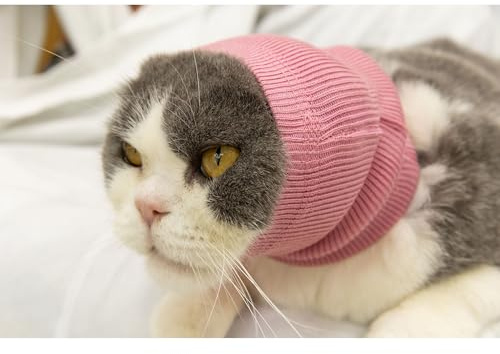 FDANDADE Neck Cowl for Cat, Cat Neck Scarf for Cats Anxiety Relief – Noise Canceling for Fireworks, Thunderstorms, Pet Grooming & Force Drying(Pink S)