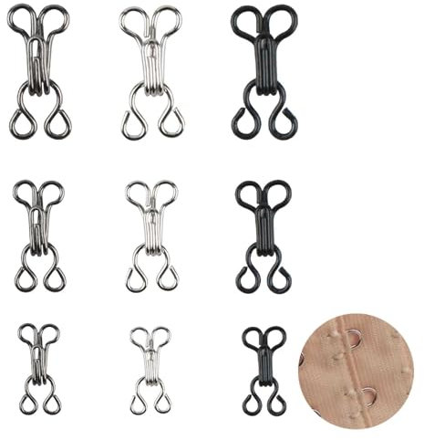 90 Set Nähen Haken und Augen Verschluss, 3 Größen Haken und Ösen zum Annähen, Haken- und Ösenverschlüsse aus Metall zum Nähen für BH, Kleider, Röcke, Hosenn(Silber, Gunmetal, Schwarz)