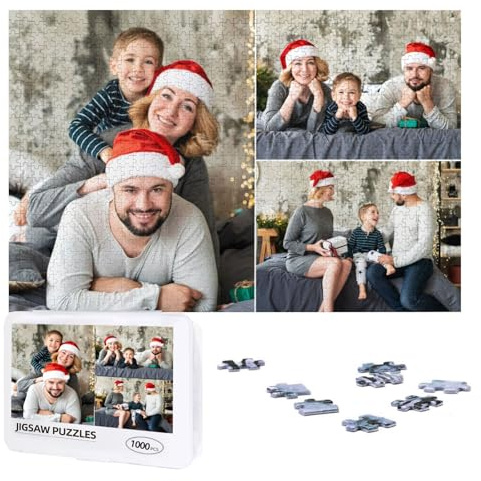 YIJIUWKIS Custom Puzzles with Your 1 to 10 Photos, Text 300, 500, 1000 Pieces Personalised Jigsaw Puzzle Wooden Customised Picture Puzzle Birthday, Wedding, Festivals for Women Men, 1000pcs, 3 Images