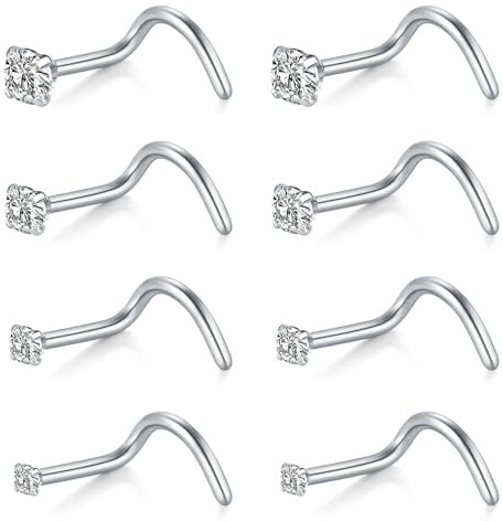 AceFun piercing nez 8 pièces 20G piercing nez connecteur boulon acier inoxydable bijoux piercing clair argent