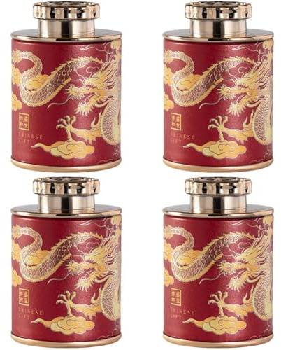 Uzztfa 4 Stück Teedosen Luftdichtem Deckel, Blechdosenbox Chinesischem Drachenmotiv, Kleine Küchen-teedosen, Aufbewahrungsbehälter Für Lose Blätter Für Kaffee, Zucker, Süßigkeiten, Gewürze