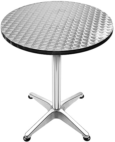 homewell Höhenverstellbarer Esstisch Quadratisch & Rund 60/60cm, Alu-Rahmität, 30kg Belastbar, Für Garten, Terrasse, Küche, Esszimmer, Indoor & Outdoor, Silber