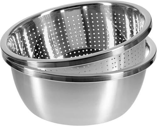 Set de escurridor y cuenco, colador con cuenco, escurridor para verduras, juego de escurridor de acero inoxidable de 22 cm con cuenco, escurridor de cocina para lavar pasta, frutas, verduras - Apto