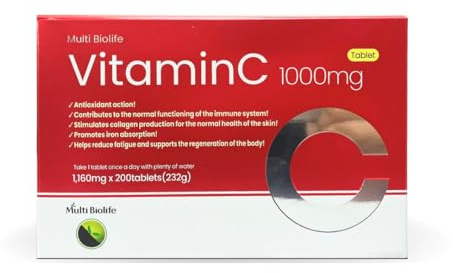 Multi Biolife Vitamin C 1000mg (200 Tablets) - Health Supplement - Sustained Release & Anti-oxidant Protection | Vegan, Vegetarian - Gluten Free - Made in Korea
