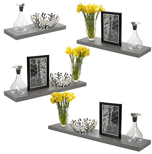 Urbn-Living 2 x 60cm Grey Wooden Floating Wall Mount Shelves Display Unit