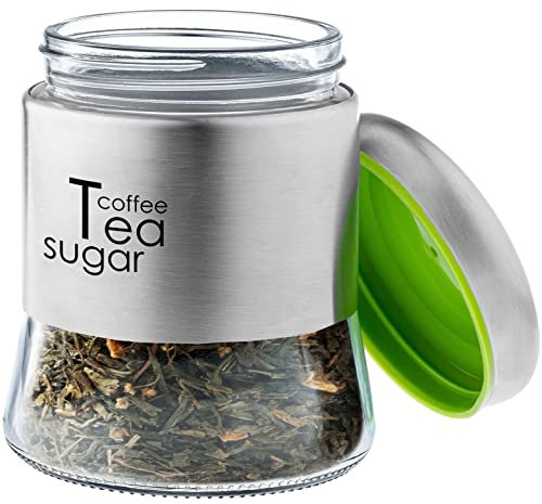 KADAX Bocal de conservation avec bouchon à vis en verre, récipient en verre avec couvercle, boîte de conservation pour cuisine, thé, café, sucre, cacao, épices, boîte à thé, rond (750 ml)