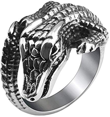 HIJONES Herren Edelstahl Cool Masculine Crocodile Ring Vintage Gothic Biker Silber Antik Größe 65