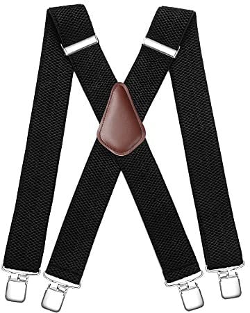 HISDERN Herren Hosenträger breit 5cm mit sehr Starken 4 Metall Clip X-Form Schwarz Hosenträger für herren Lang Einheitsgröße für Männer und Damen Einstellbar und Elastisch