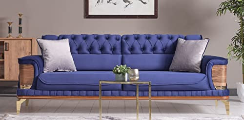 Casa Padrino Luxus Schlafsofa Blau/Braun/Gold 232 x 92 x H. 85 cm - Wohnzimmer Sofa mit 2 Kissen - Luxus Wohnzimmer Möbel