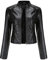Damen Nieten Lederjacke Kurze Jacke Solide Langer Ärmel Stehkragen PU Lederjacke Moto Biker Jacke Slim-Fit Lässiger Mantel mit Reißverschluss Klassische Bomber-Motorradjacke Schwarz M