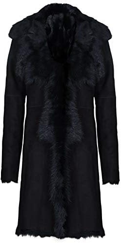 Infinity Leather Damen Schwarz Damen Echt Toscana Schaffell Leder Wildleder Jacke Trenchcoat XL