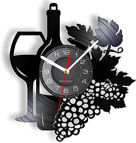 Smotly Orologio da parete vintage con motivo vino d'uva, regalo per bar, ristorante, decorazione della casa e della parete (senza luce)
