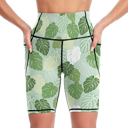 Yogahose Monstera Verlässt Grünes Palmblatt-Muster Tights Damen Leggings Kurz