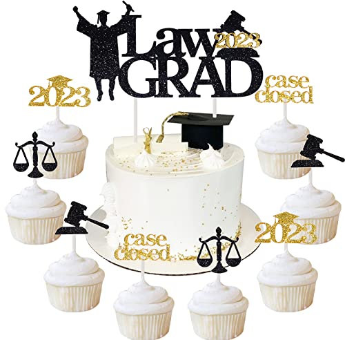 2023 Law School Graduation Kuchen Dekoration Set, Law Grade 2023 Cake Topper & 24 Pack Case Geschlossene Waage Cupcake Topper für 2023 Future Lawyer School Grade Party Supplies