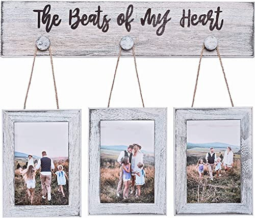 Donmills Hanging Photo Frames Multiple Pictures Triple Collage Display 4X6 Wooden 3 Photo Frame Wall Decor for Home Living Room Bedroom, Gifts for Family Mothers Fathers Day Wedding Birthday