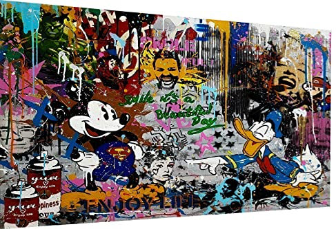 Magic Canvas Art Micky Maus Donald Duck Pop Art Leinwandbild 1- teilig Hochwertiger Kunstdruck Wandbilder – B8351, Material: Leinwand, Größe: 120x80 cm