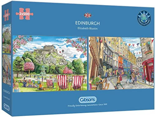 Gibsons Edinburgh 2 x 500 Piece Jigsaw Puzzles | Multi-Box Jigsaw Set Discover Scotland City Castle | Sustainable Puzzle for Adults Teens | Premium 100% Recycled Board | Great Gift | Gibsons Games