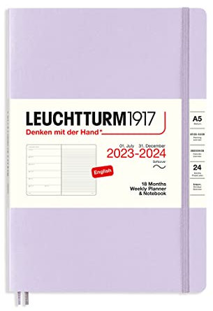 LEUCHTTURM1917 367858 Weekly Planner & Notebook Softcover Medium (A5) 2024, 18 months, Lilac, English