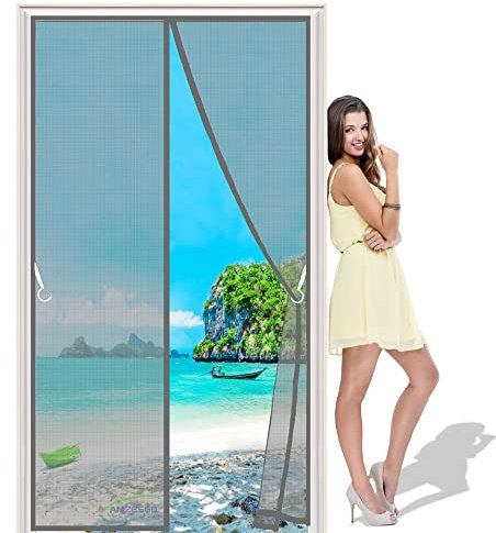 Zanzariera A Chiusura Automatica 110x260 cm Zanzariera Porta Finestra Magnetica, Adsorbimento Magnetico Pieghevole Rete, Corridoi Porte Patio - Grigio H
