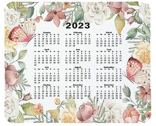 2023 Kalender-Schreibtischunterlage, Blumenmuster, Rosa, Schmetterling, Mauspad, Schreibtischzubehör, 240 x 200 x 4 mm, Farbe: Kalender 2023