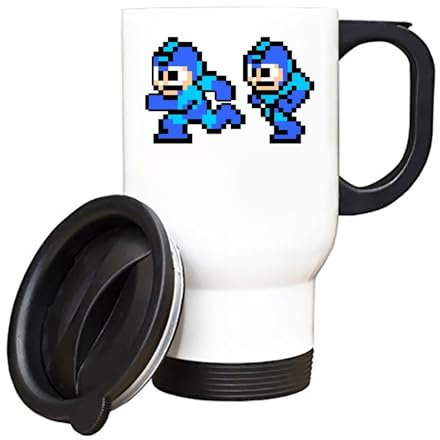 Mega Man Running, Gamer Gift, Video Game Mug, Travel Silver White Tea Coffee Mug. (White)