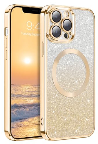 DUEDUE für iPhone 12 Pro Hülle Glitzer 6.1'', iPhone 12 Pro Handyhülle Glitzer mit Magnetische Stoßfeste Schutzhülle Soft TPU für iPhone 12 Pro Hülle Mag-Safe Magnetische 6.1 Gold