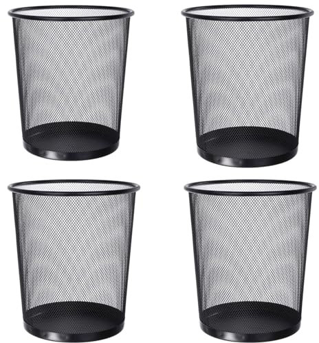 Jonzzy 4 Papeleras Oficina Negra Metálica - 28 X 26,5 X 22 cm - Papelera Escritorio Para Oficina O Casa De Rejilla De Metal, Papelera Negra Para Mesa De Trabajo - 13 L De Capacidad
