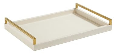 Generic Sagala großes Serviertablett, Perlglanz-Leder, dekoratives Tablett, Couchtisch, Ottoman-Tablett für modernes Wohnzimmer (weiß)