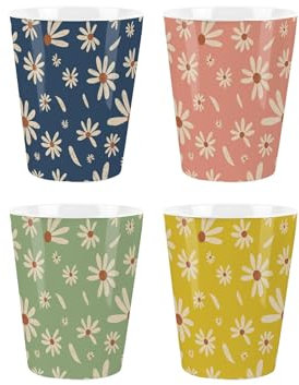 Daisies Egg Cups Set - Colourful Floral Dinnerware Presents - Pack of 4 Ceramic Egg Cups/Holders Kitchenware/Shot Glasses Drinkware Boxed Gift