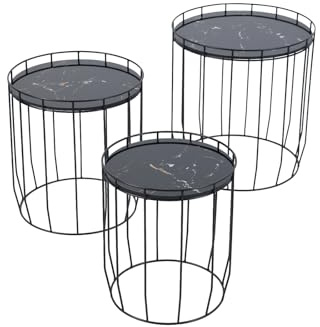 SVITA PASI 3er Set Beistelltische Couchtische Kaffeetische Nachttische klein rund modern Wohnzimmer Schlafzimmer Flur Schwarz